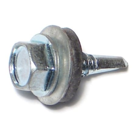 Self-Drilling Screw, #14 X 3/4 In, Zinc Plated Steel Hex Head Hex Drive, 65 PK
